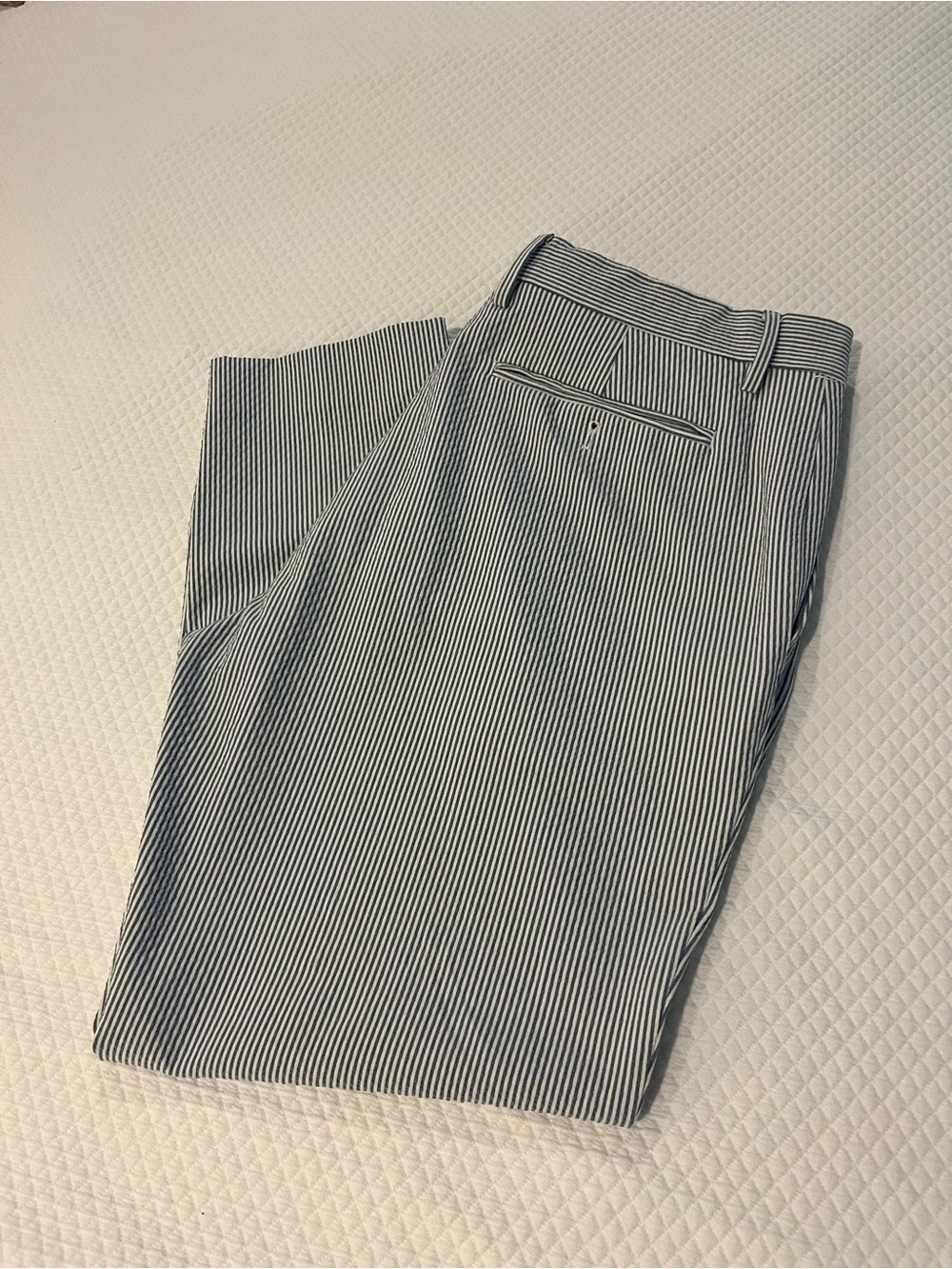 Banana Republic Navy and White Performance Seersucker Flat-Front Pants